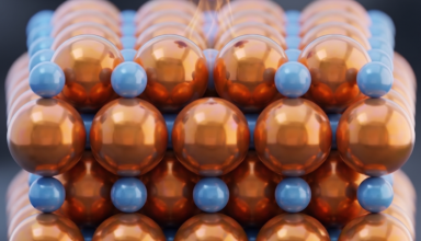 stacked blue and gold balls with a smaller ball on the top