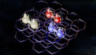  graphic illustrates three different ways that electrons can pair up and flow through rhombohedral pentalayer graphene