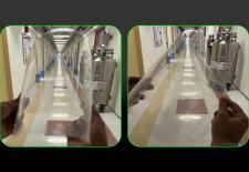 side by side images of transparent wafers in hallway